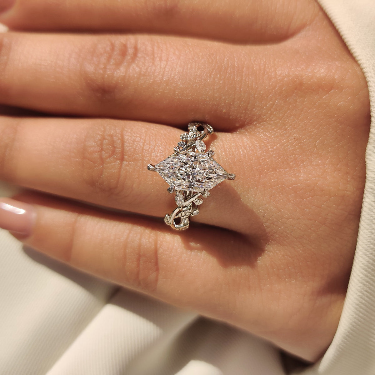 Seraphina Pearl - Dutch Marquise Cut Engagement Ring in Nature Inspired Style