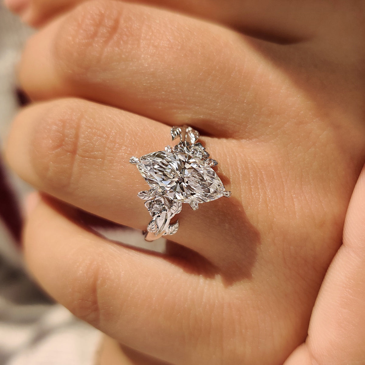 Isadora Sage - Nature Inspired Marquise Cut Engagement Ring in Floral Details