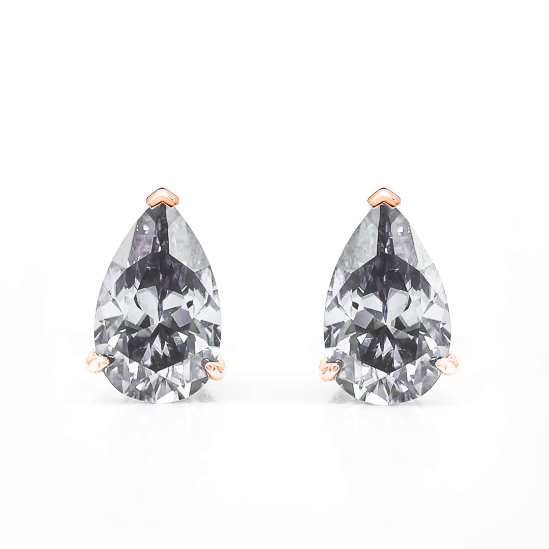 Ember Pear-Cut Grey Moissanite Stud Earrings by Nura Lab in 14K rose gold plating over S925 sterling silver