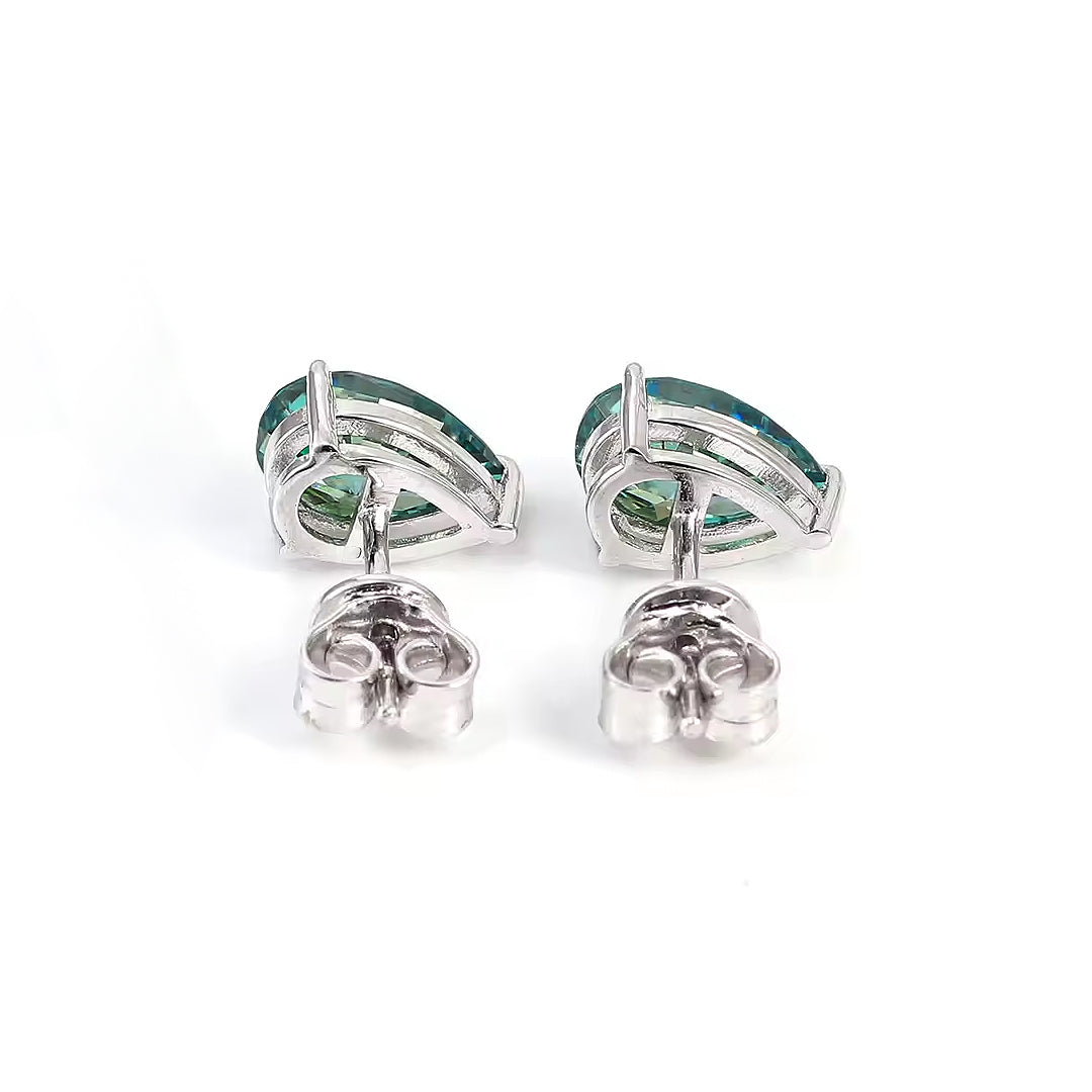 Verdora Pear-Cut Green Moissanite Stud Earrings by Nura Lab