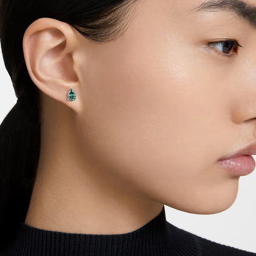 Verdora Pear-Cut Green Moissanite Stud Earrings by Nura Lab