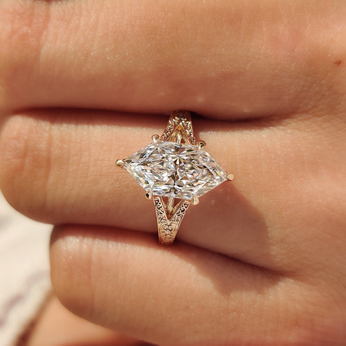 Celestine Faye - Dutch Marquise Solitaire Ring with Vintage Inspired Filigree Split Shank