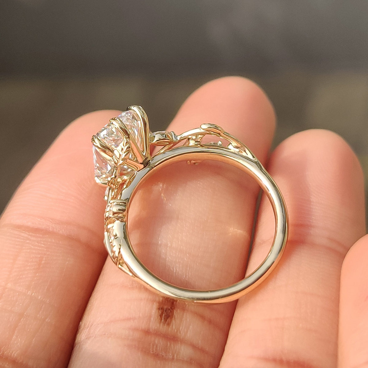Rosalie Dawn - Radiant Cut Nature Inspired Engagement Ring with Leaf Style Prong