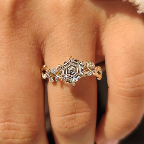 Isadora Blythe - Nature Inspired Hexagon Cut Engagement Ring in Cluster Setting