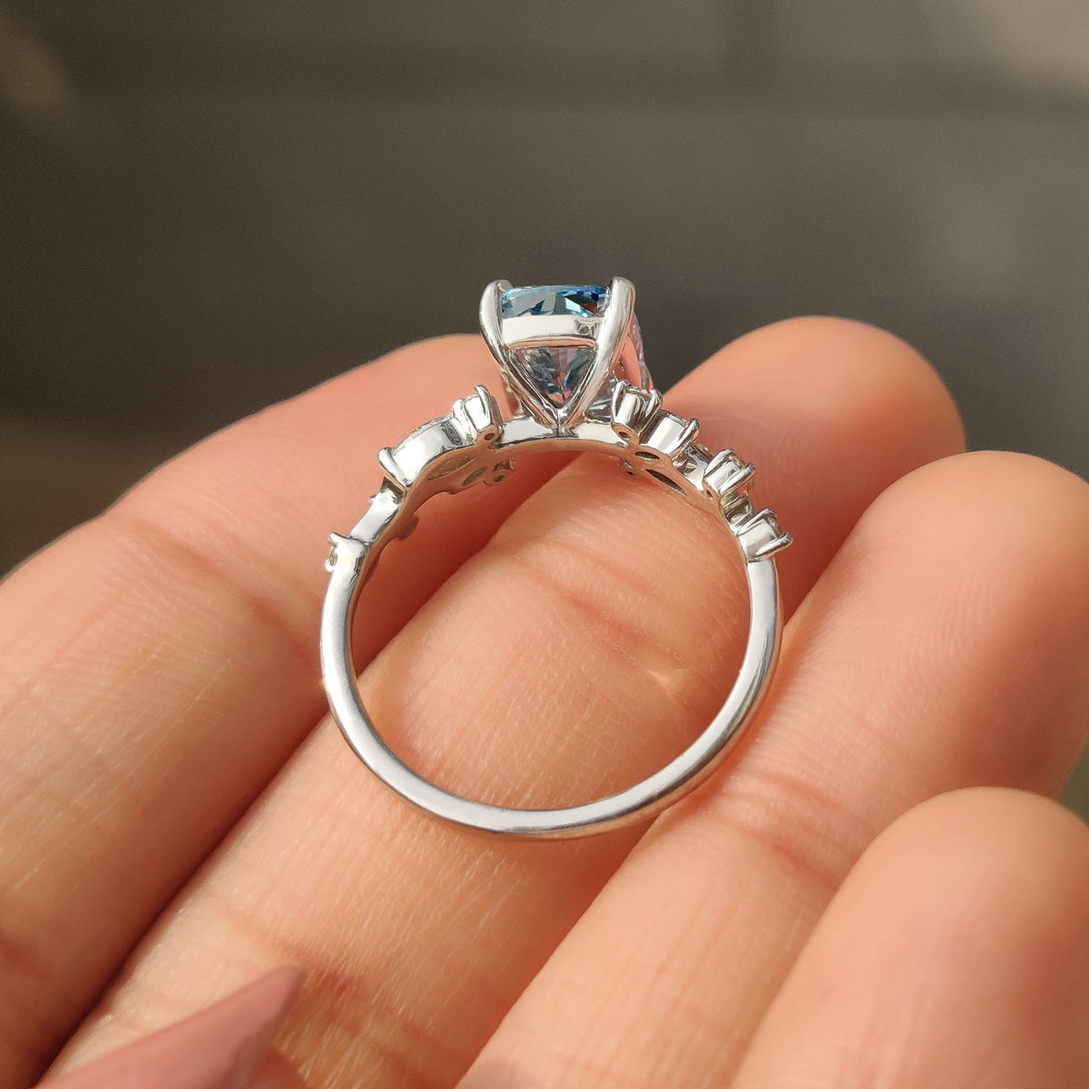 Vivienne Rose - Blue Cushion Cut Diamond Ring in Cluster Setting