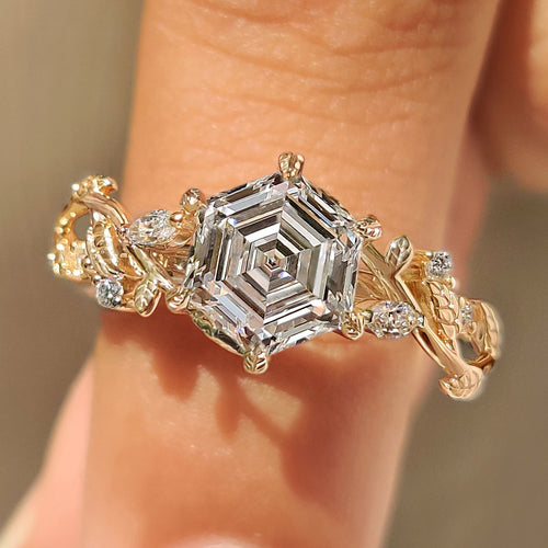 Isadora Blythe - Nature Inspired Hexagon Cut Engagement Ring in Cluster Setting