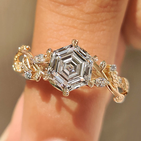 Isadora Blythe - Nature Inspired Hexagon Cut Engagement Ring in Cluster Setting