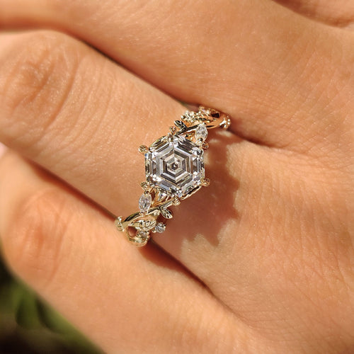 Isadora Blythe - Nature Inspired Hexagon Cut Engagement Ring in Cluster Setting