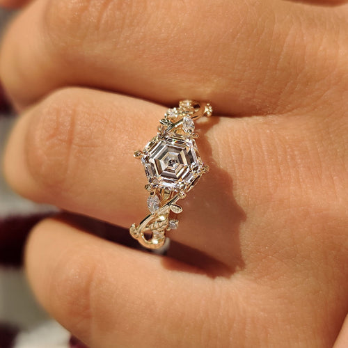 Isadora Blythe - Nature Inspired Hexagon Cut Engagement Ring in Cluster Setting