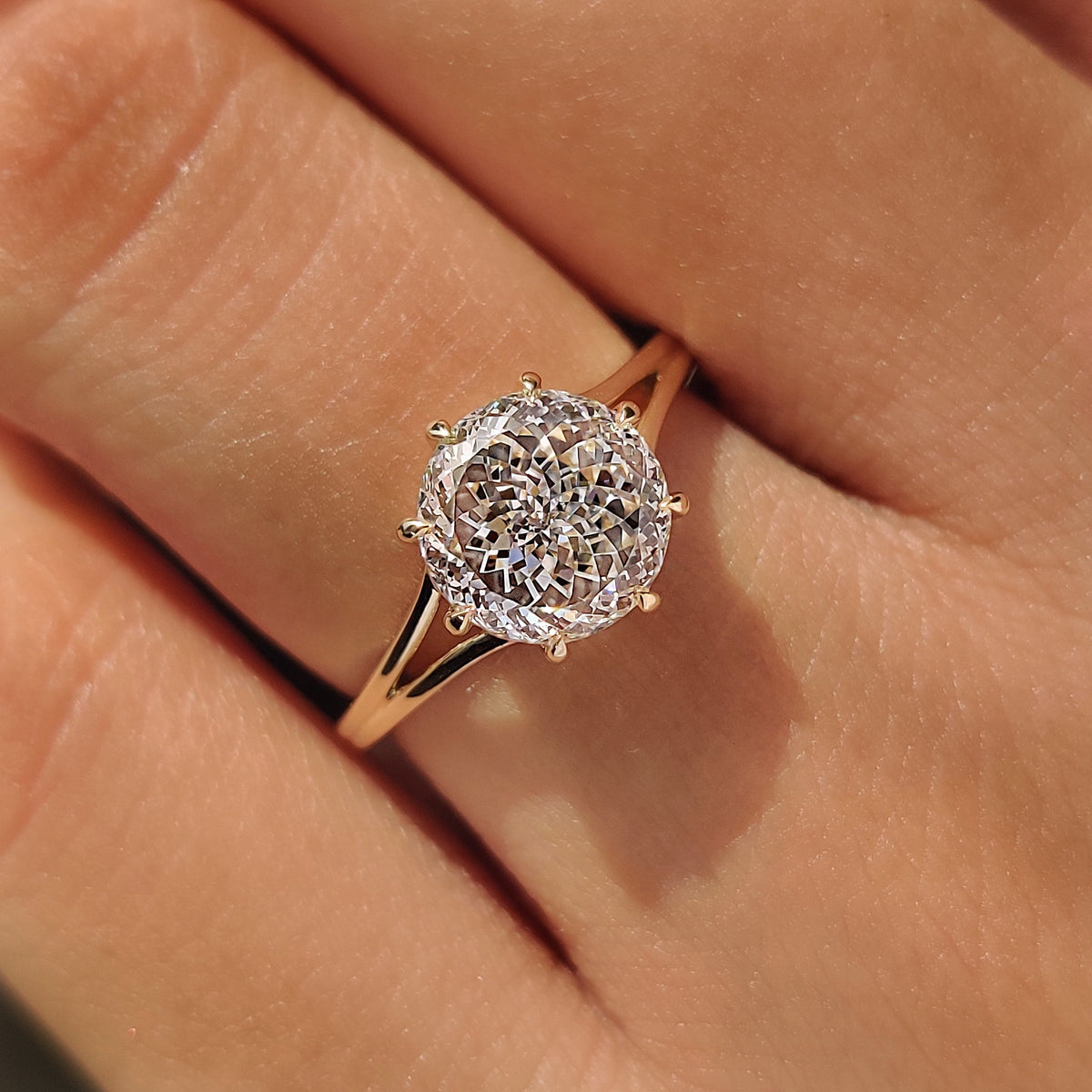 Celestine Grace - Portuguese Cut Diamond Solitaire Engagement Ring with Split Shank