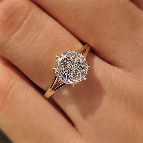 Celestine Grace - Portuguese Cut Diamond Solitaire Engagement Ring with Split Shank