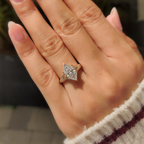 Celestine Faye - Dutch Marquise Solitaire Ring with Vintage Inspired Filigree Split Shank