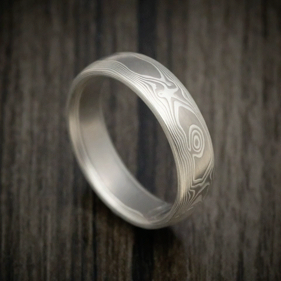 King Arthur XIII - Handmade Palladium and Silver Mokume Gane Woodgrain Pattern Men's Wedding Ring - view 4 - Nura Lab