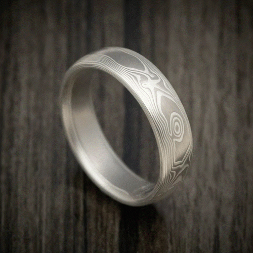 King Arthur XIII - Handmade Palladium and Silver Mokume Gane Woodgrain Pattern Men's Wedding Ring - view 4 - Nura Lab