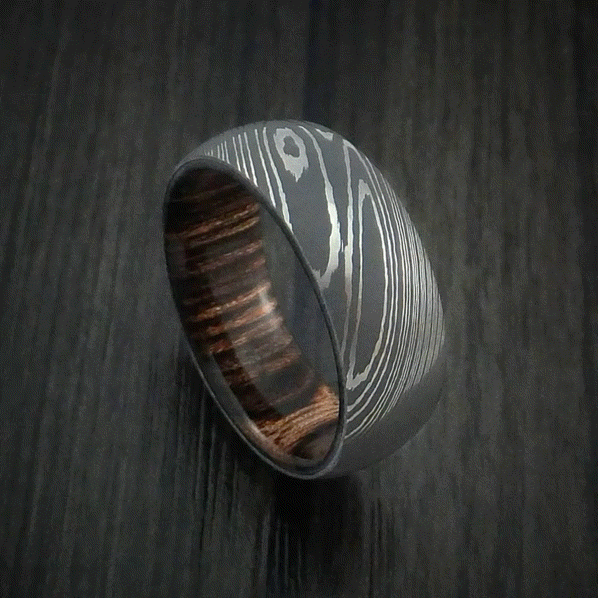 Dominion VIII - Damascus Steel Men's Wedding Ring with Hardwood Interior Sleeve - view 5 - Nura Lab