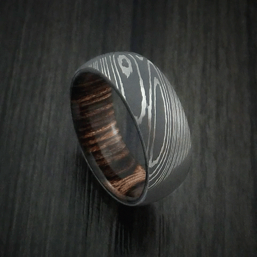 Dominion VIII - Damascus Steel Men's Wedding Ring with Hardwood Interior Sleeve - view 5 - Nura Lab