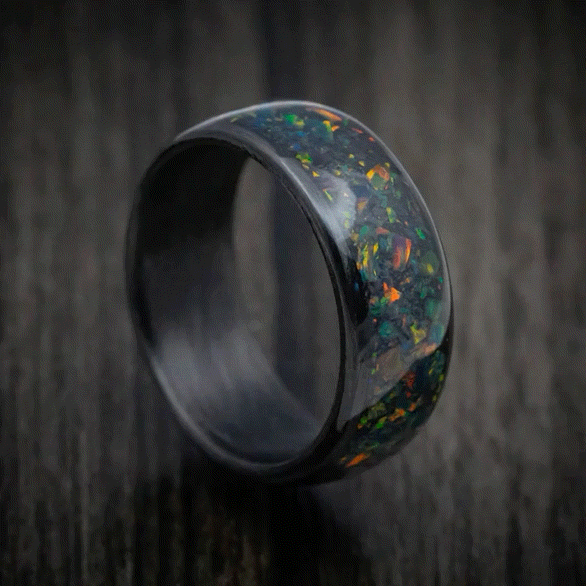 Sovereign XIV - Carbon Fiber and Opal Men's Wedding Ring with Glow Band - view 6 - Nura Lab