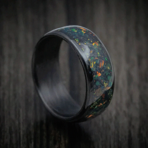 Sovereign XIV - Carbon Fiber and Opal Men's Wedding Ring with Glow Band - view 6 - Nura Lab