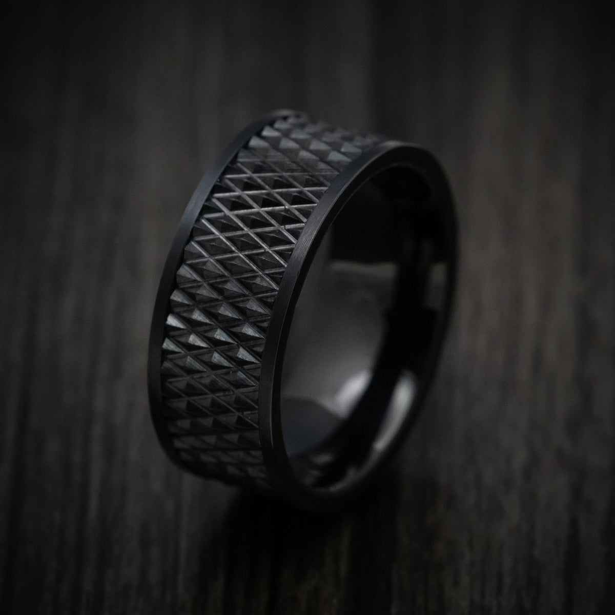 Alpine XVI - Black Tungsten Men's Wedding Ring with Knurl Pattern - view 3 - Nura Lab