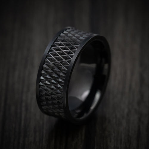 Alpine XVI - Black Tungsten Men's Wedding Ring with Knurl Pattern - view 3 - Nura Lab