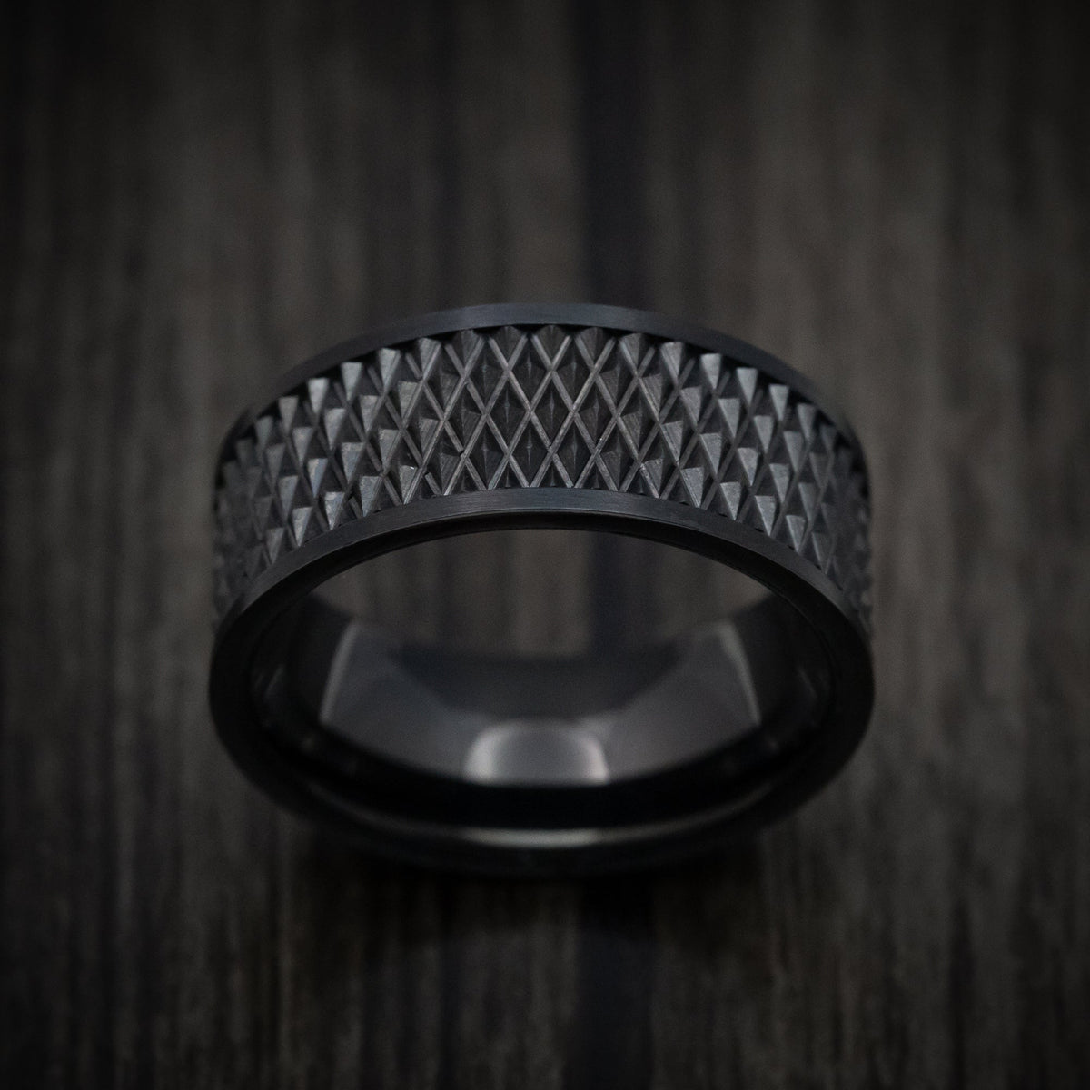 Alpine XVI - Black Tungsten Men's Wedding Ring with Knurl Pattern - view 2 - Nura Lab