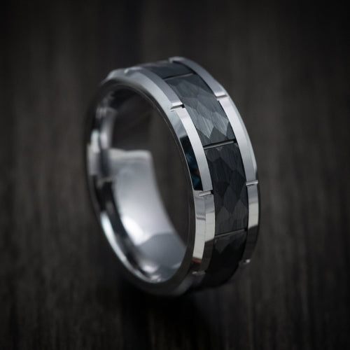 Albatross XV - Tungsten and Black Tungsten Hammered Men's Wedding Ring - Nura Lab