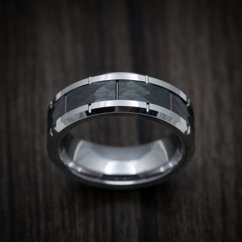 Albatross XV - Tungsten and Black Tungsten Hammered Men's Wedding Ring - view 2 - Nura Lab