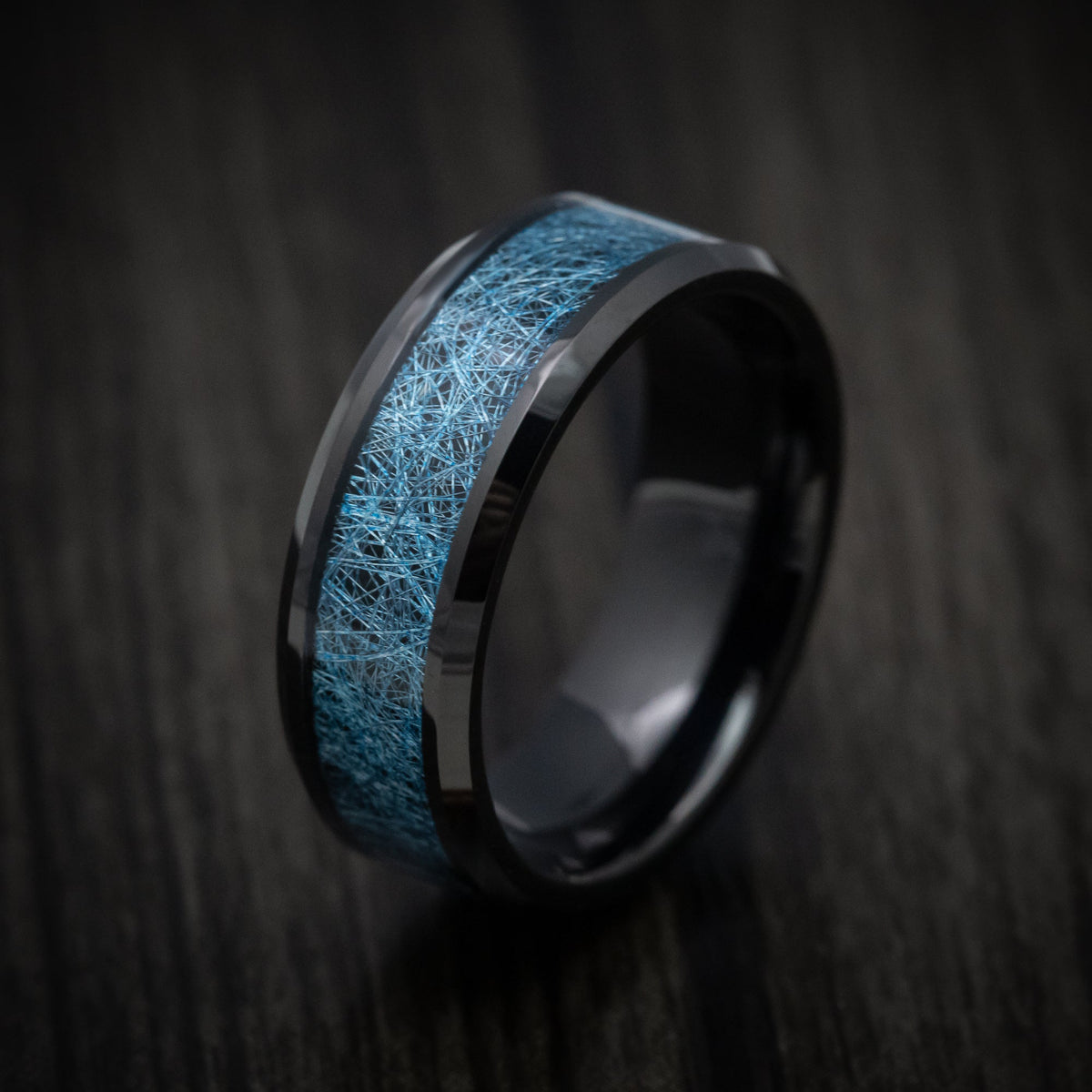 Orion XVI - Black Tungsten Men's Wedding Ring with Blue Silk Inlay - view 3 - Nura Lab