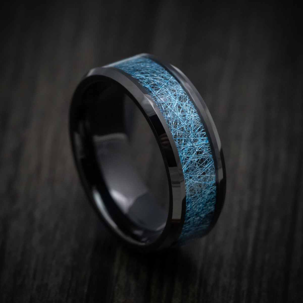 Orion XVI - Black Tungsten Men's Wedding Ring with Blue Silk Inlay - Nura Lab