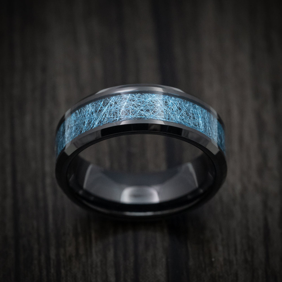 Orion XVI - Black Tungsten Men's Wedding Ring with Blue Silk Inlay - view 2 - Nura Lab