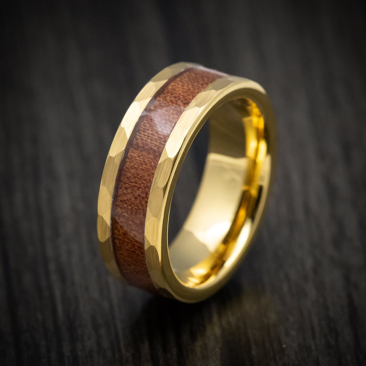 Cedar XII - Golden Tungsten Men's Wedding Ring with Hawaiian Koa Wood Inlay - view 3 - Nura Lab