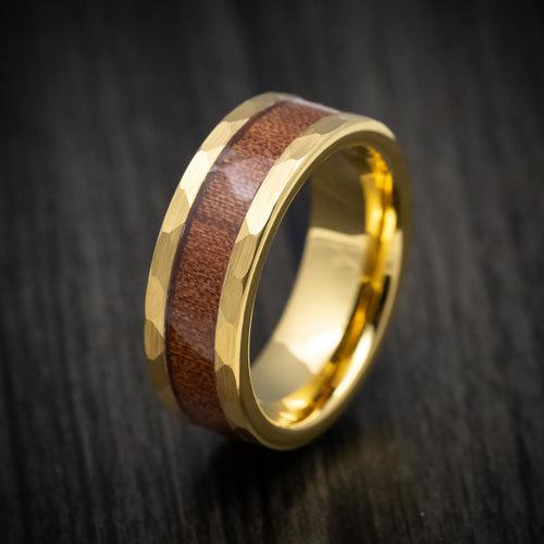 Cedar XII - Golden Tungsten Men's Wedding Ring with Hawaiian Koa Wood Inlay - view 3 - Nura Lab