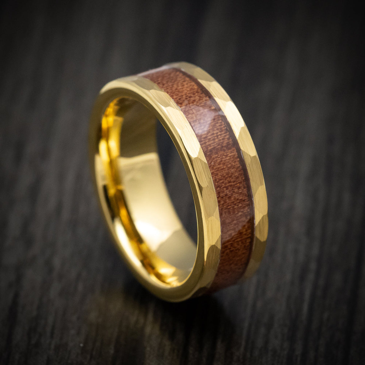 Cedar XII - Golden Tungsten Men's Wedding Ring with Hawaiian Koa Wood Inlay - Nura Lab