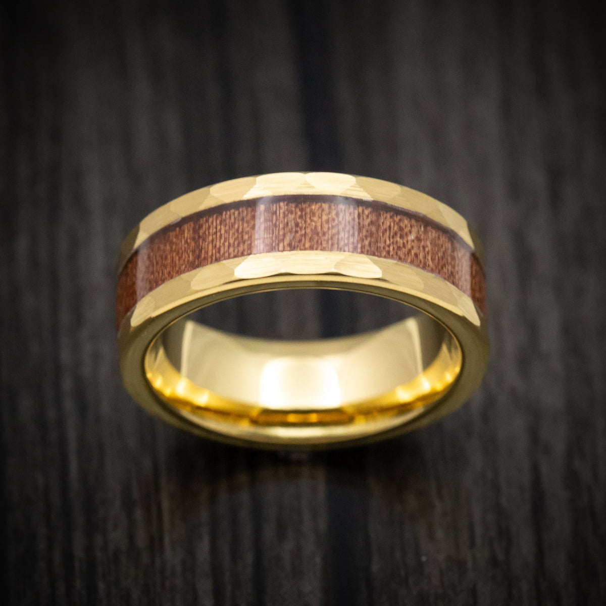 Cedar XII - Golden Tungsten Men's Wedding Ring with Hawaiian Koa Wood Inlay - view 2 - Nura Lab
