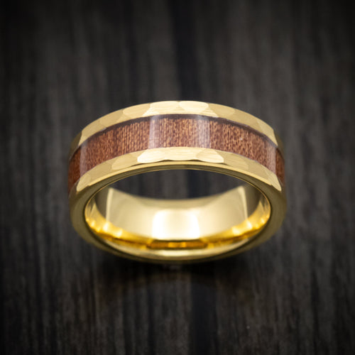 Cedar XII - Golden Tungsten Men's Wedding Ring with Hawaiian Koa Wood Inlay - view 2 - Nura Lab