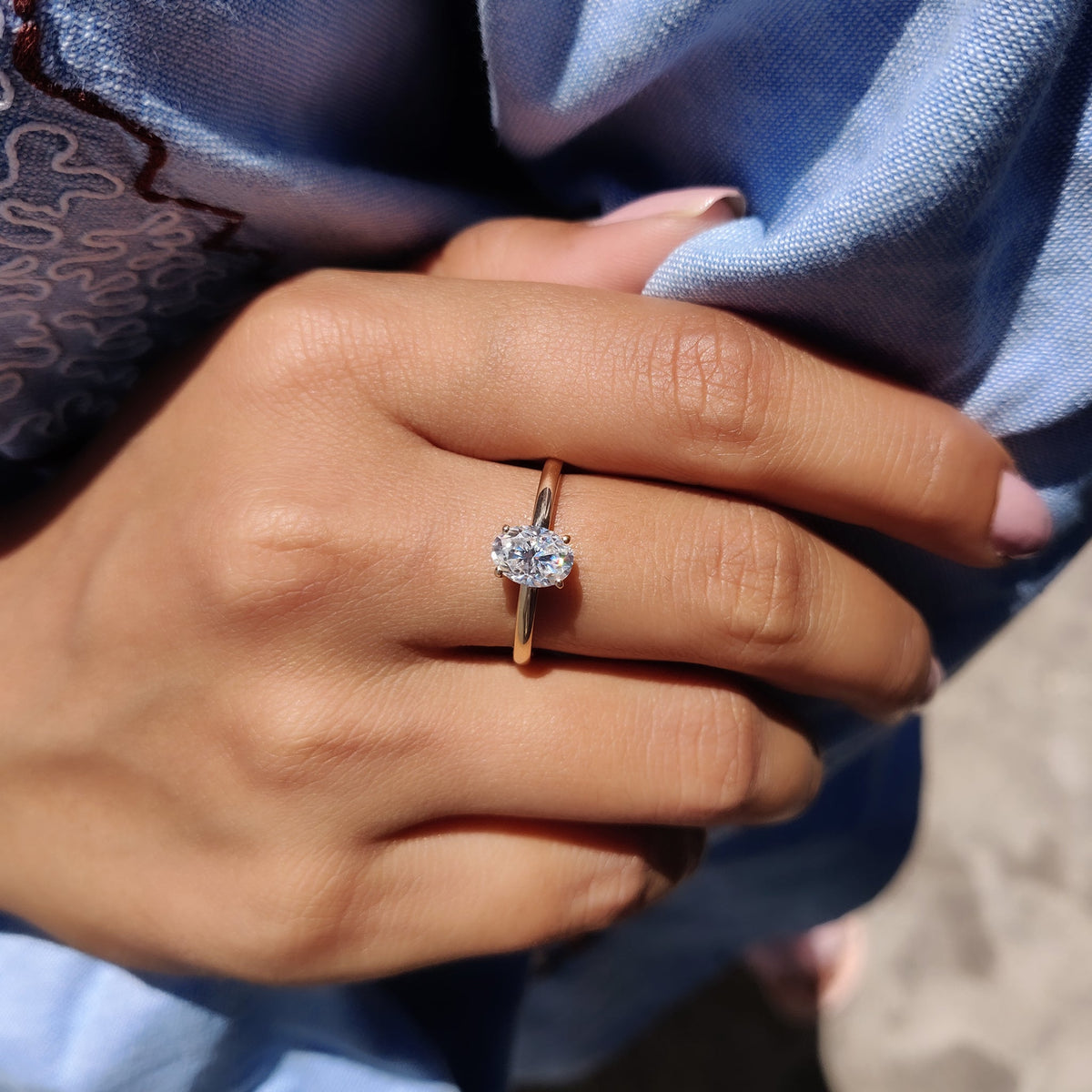 Solene Pearl - Oval Cut Moissanite Ring In Solitaire Style