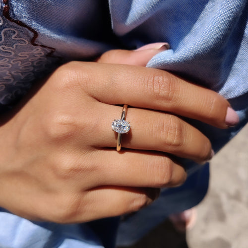 Solene Pearl - Oval Cut Moissanite Ring In Solitaire Style