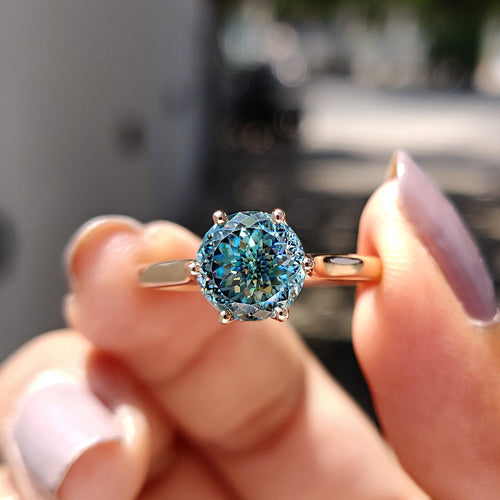 Noelle Nell - Cyan Blue Portuguese Cut Solitaire Engagement Ring
