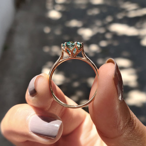 Noelle Nell - Cyan Blue Portuguese Cut Solitaire Engagement Ring