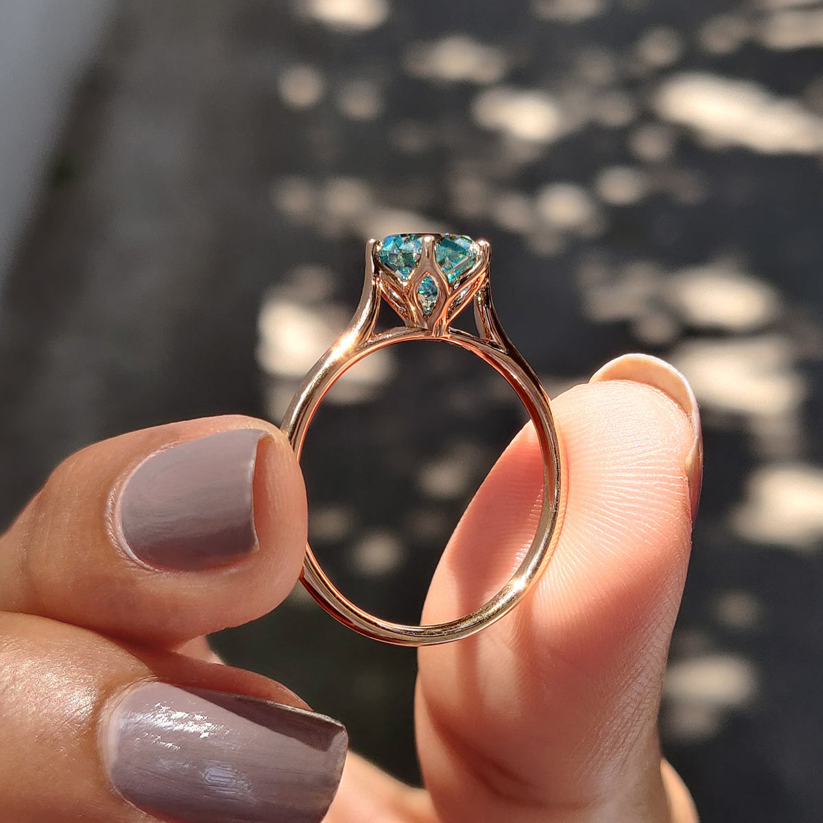 Noelle Nell - Cyan Blue Portuguese Cut Solitaire Engagement Ring