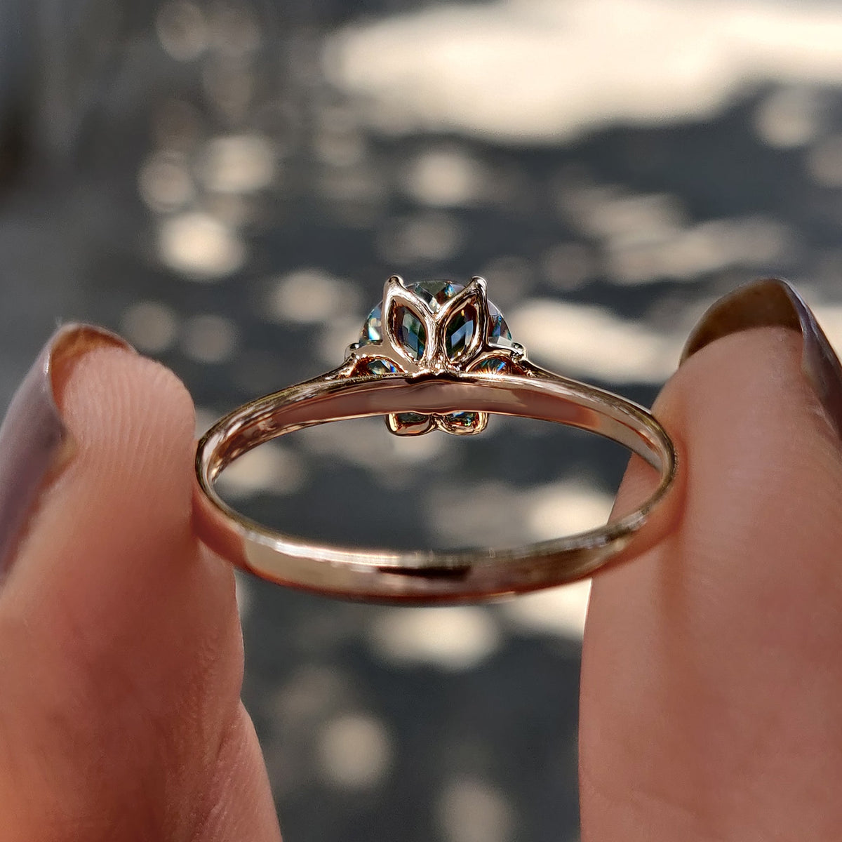 Noelle Nell - Cyan Blue Portuguese Cut Solitaire Engagement Ring