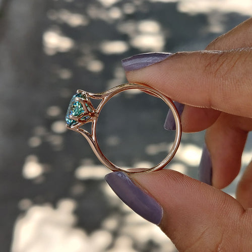 Noelle Nell - Cyan Blue Portuguese Cut Solitaire Engagement Ring