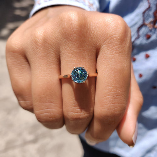 Noelle Nell - Cyan Blue Portuguese Cut Solitaire Engagement Ring