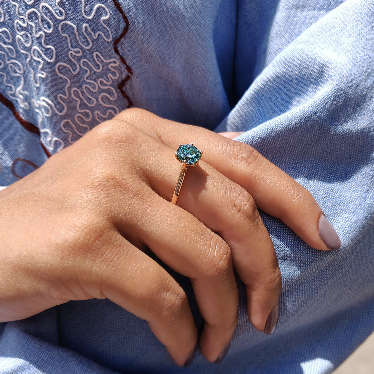 Noelle Nell - Cyan Blue Portuguese Cut Solitaire Engagement Ring