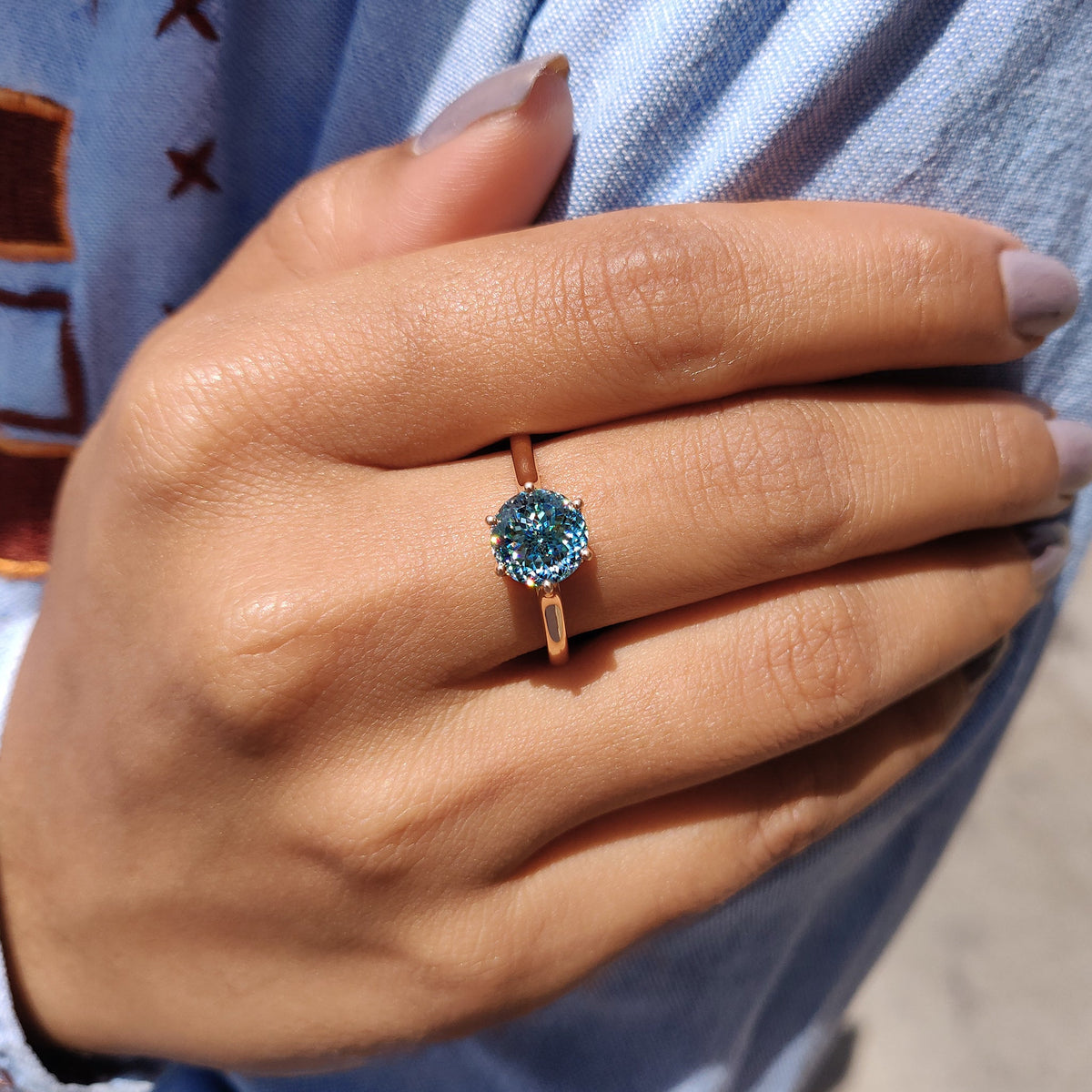 Noelle Nell - Cyan Blue Portuguese Cut Solitaire Engagement Ring