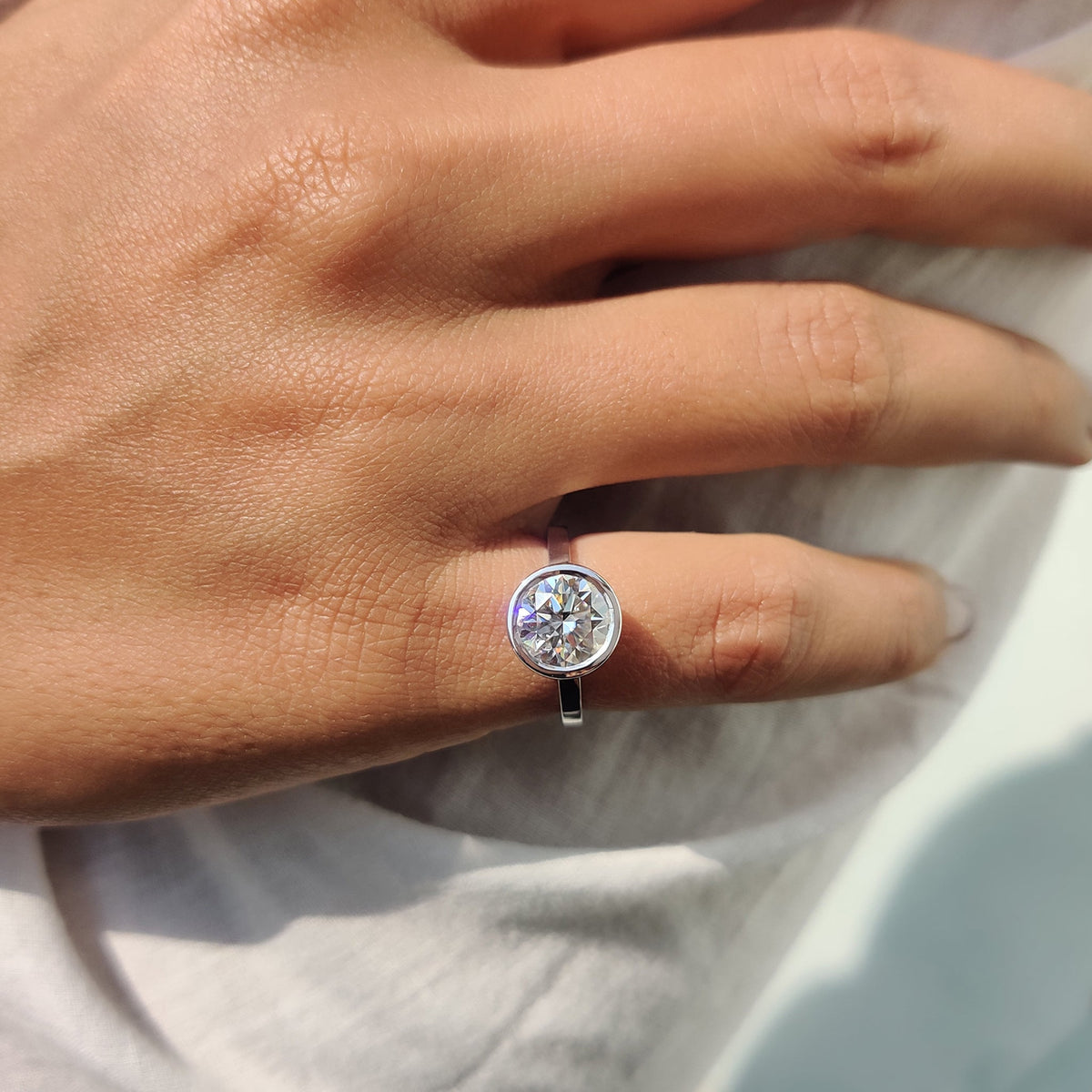 Evangeline Faith - Bezel Set Engagement Ring with Round Diamond