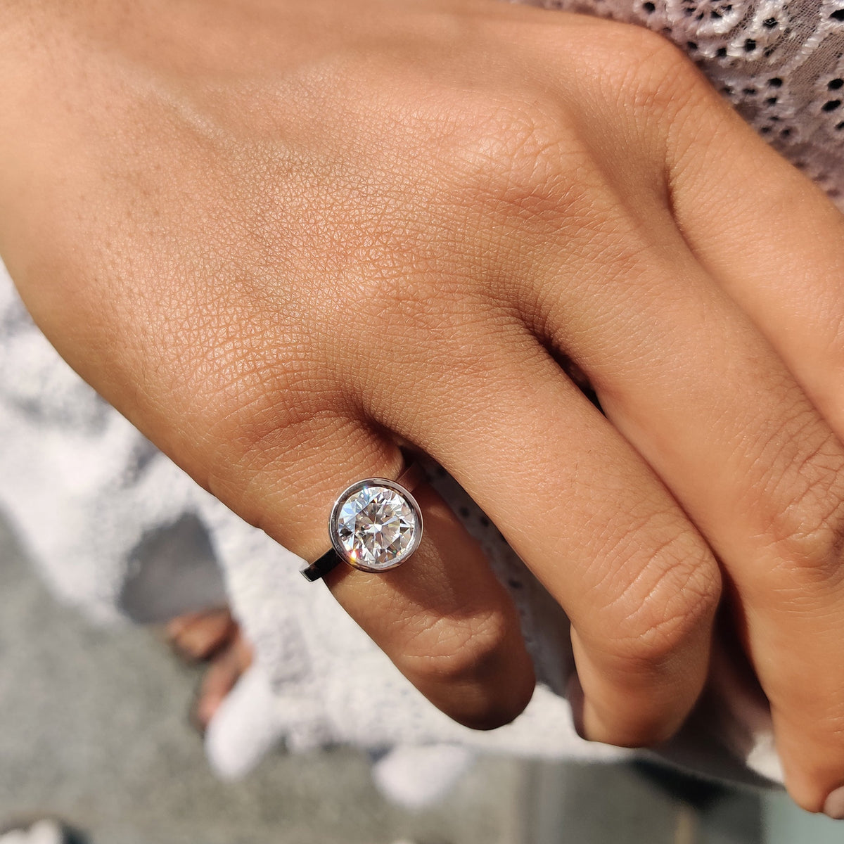 Evangeline Faith - Bezel Set Engagement Ring with Round Diamond
