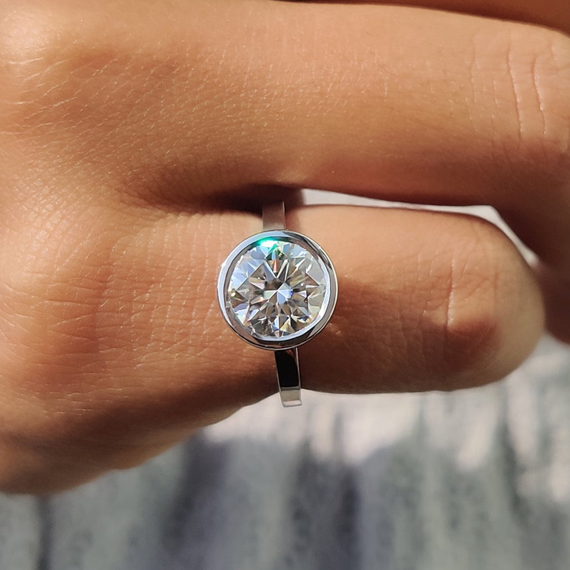 Evangeline Faith - Bezel Set Engagement Ring with Round Diamond