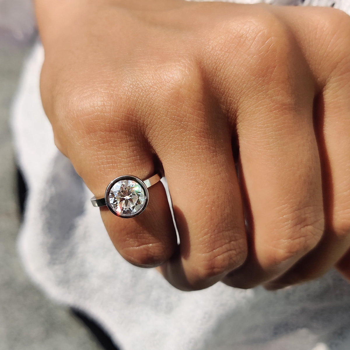 Evangeline Faith - Bezel Set Engagement Ring with Round Diamond