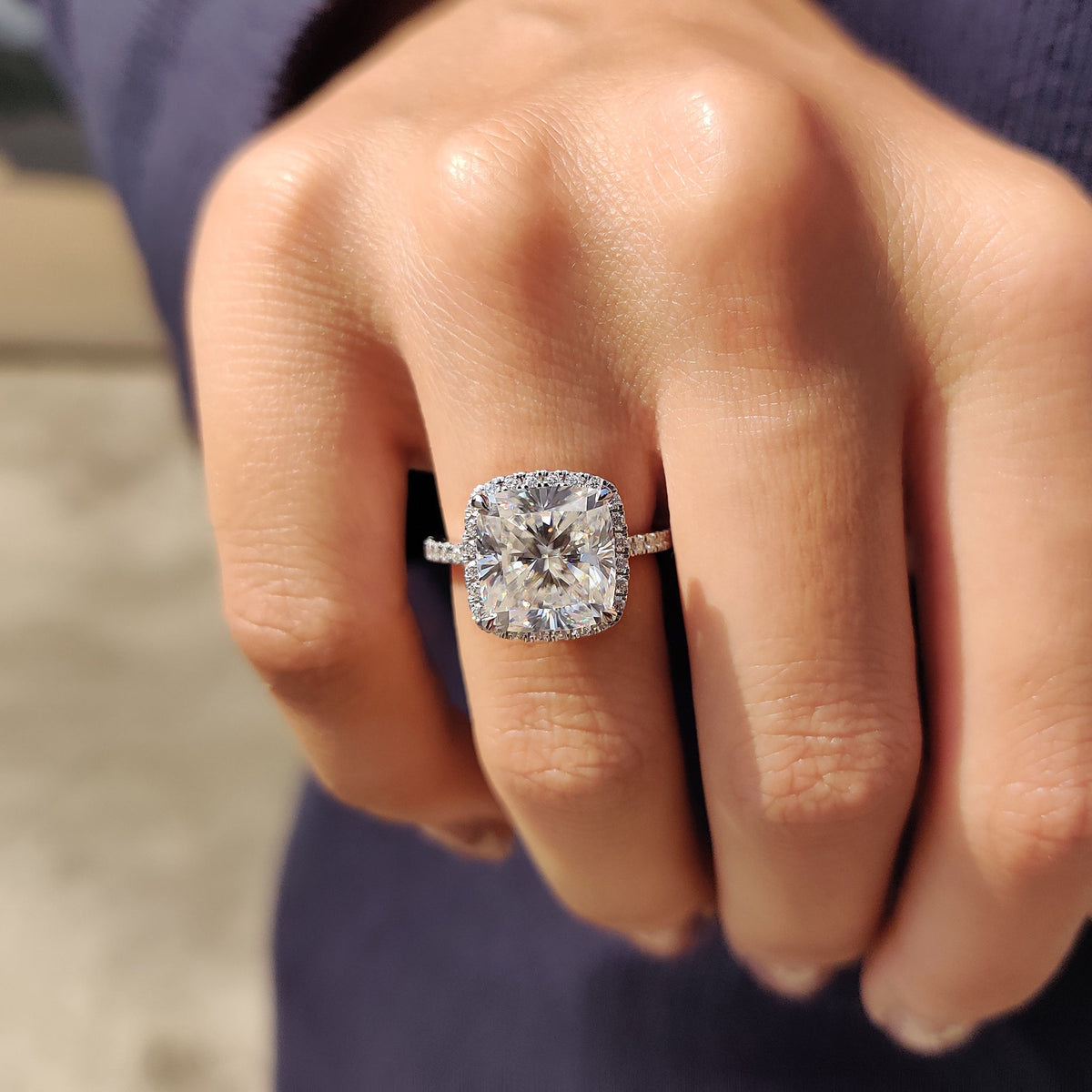 Noelle Mae - Cushion Cut Engagement Ring In Halo Style